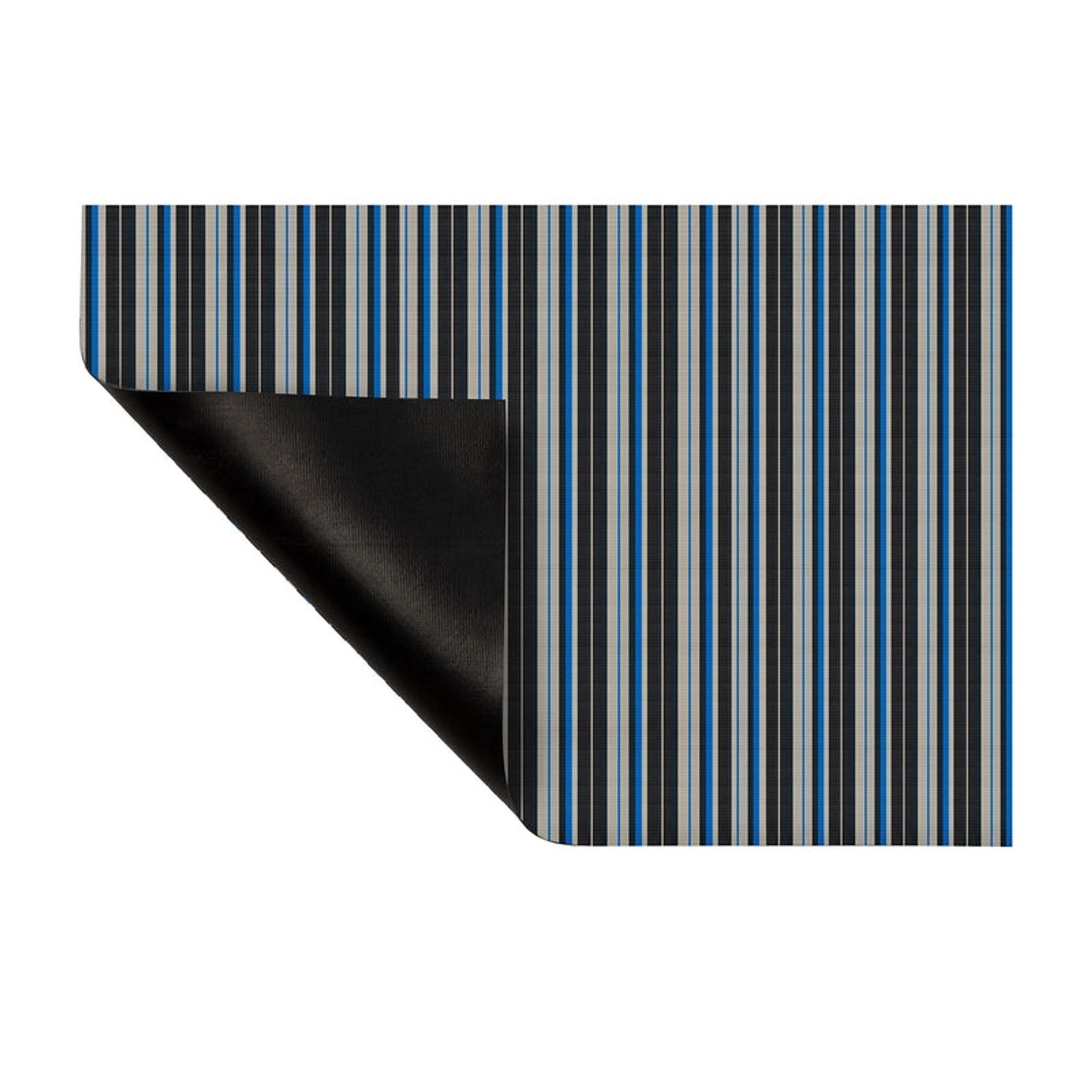 KARAT Outdoor-Teppich Ravenna, gestreift in Blau, Grau und Schwarz, 60x450 cm.