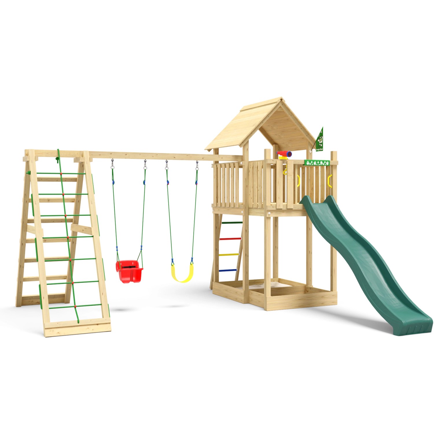 Jungle Gym Spiel Canopy Holz Doppelschaukel Kletterbock Rutsche Dunkelgrün günstig online kaufen