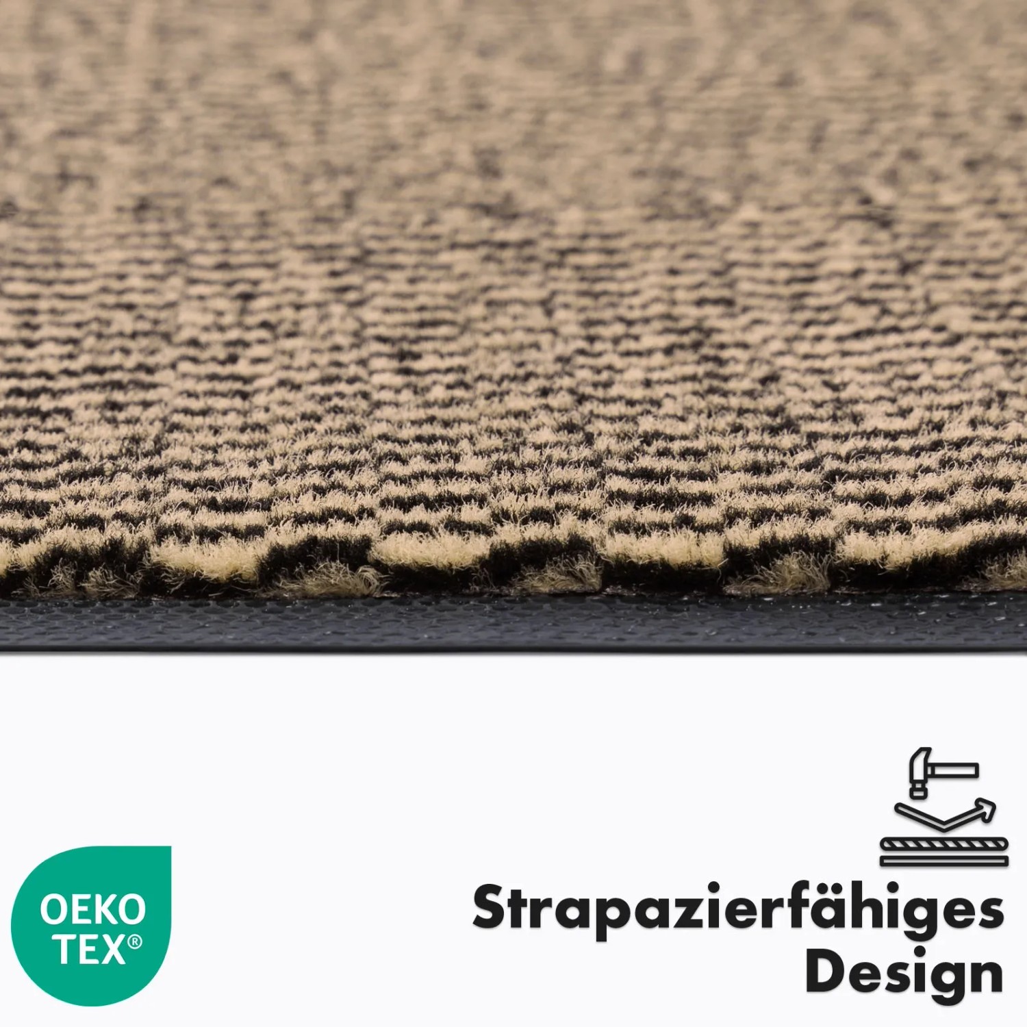 Detailaufnahme der KARAT Schmutzfangmatte SKY Novo in Ocker-Schwarz. Robuste Fußmatte mit TPE-Rücken.