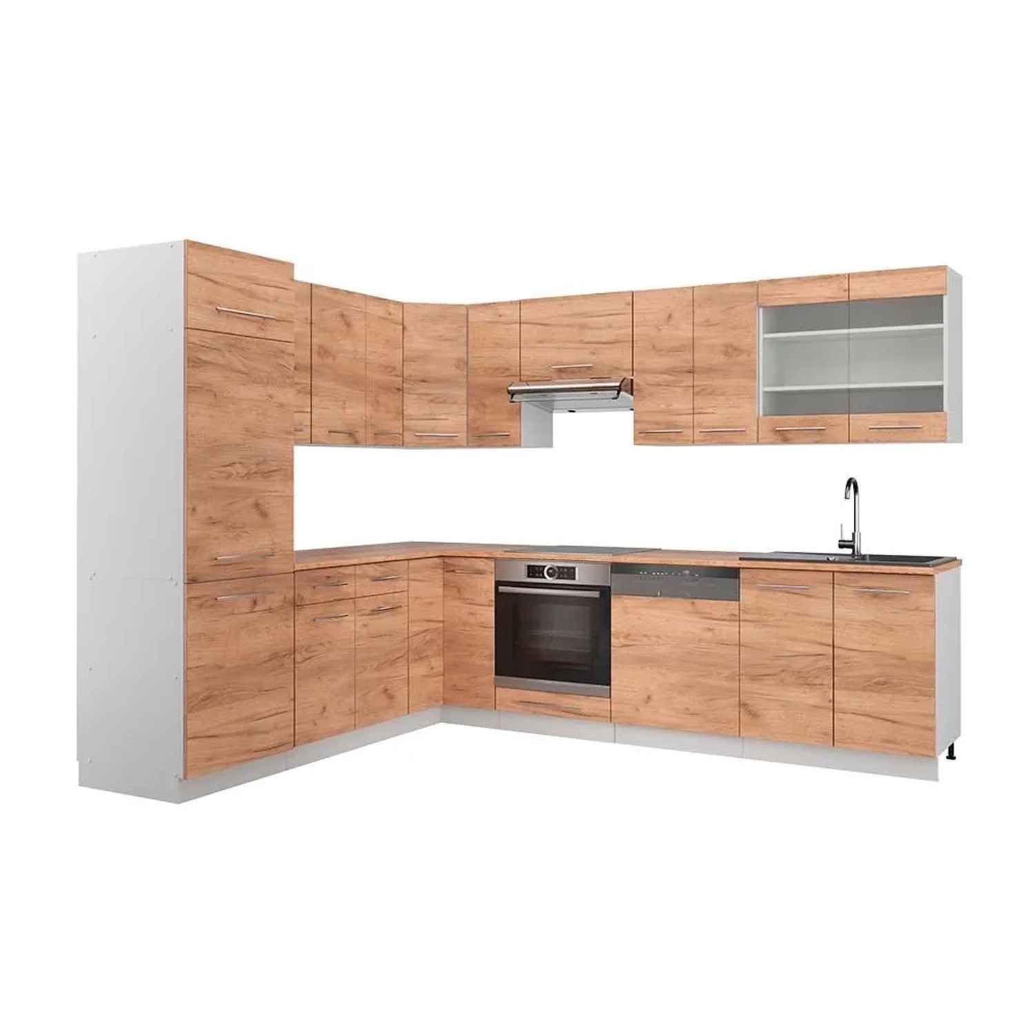 Vicco Eckküche Fame-Line Goldkraft Eiche/Weiß 287 x 82, AP Eiche