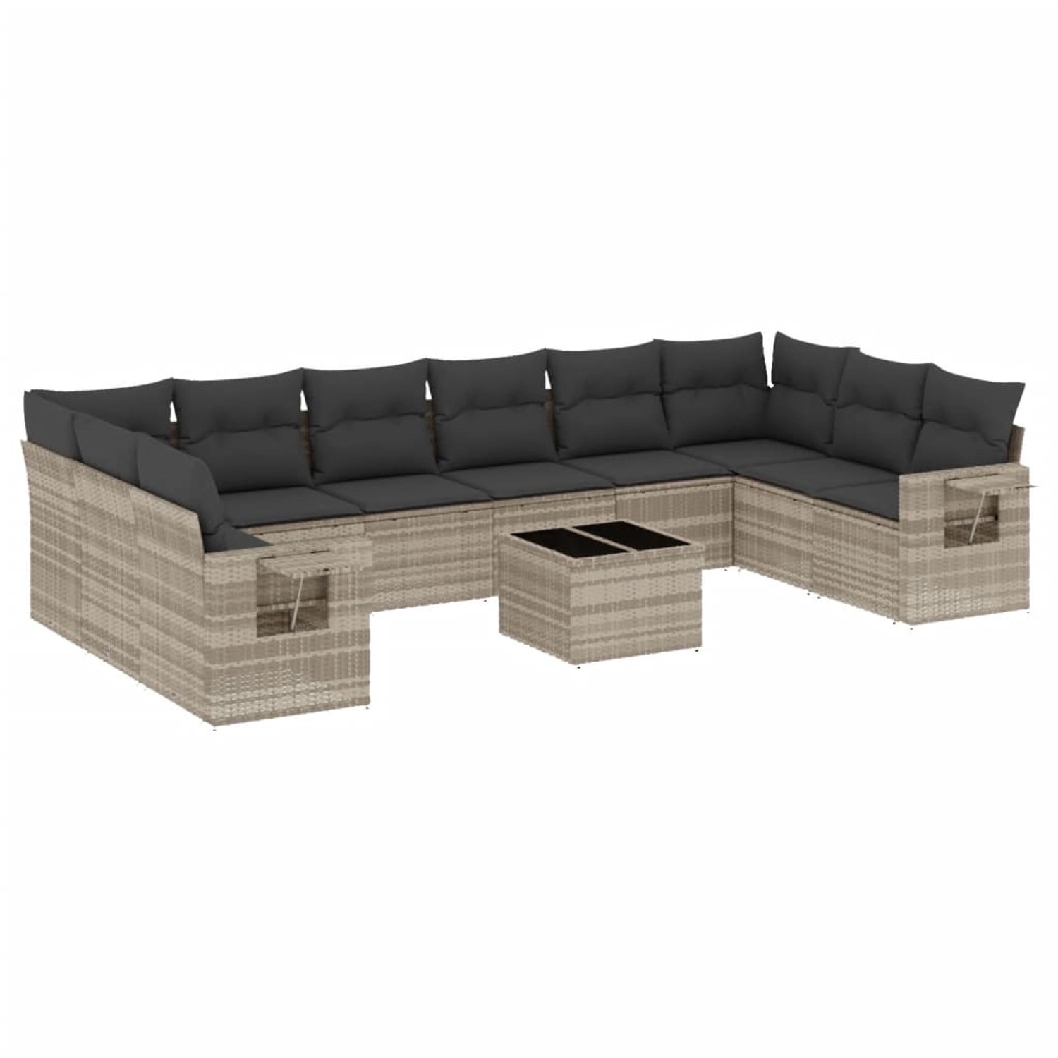 vidaXL 11-Tlg Garten-Sofagarnitur mit Kissen Hellgrau Poly Rattan 3253019 günstig online kaufen