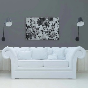 Schwarz-weißes Leinwandbild mit Rosenmotiv als Wanddeko (90x60 cm).