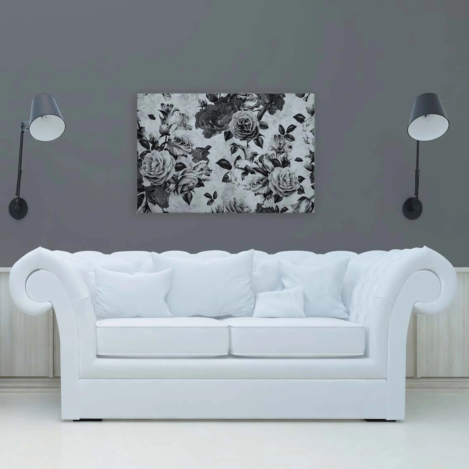 Bricoflor Bild Mit Rosen Auf Leinwand 90 X 60 Cm Deko Leinwandbild Schwarz Weiß Mit Blumen Vintage Wandbild Für Schlafzi