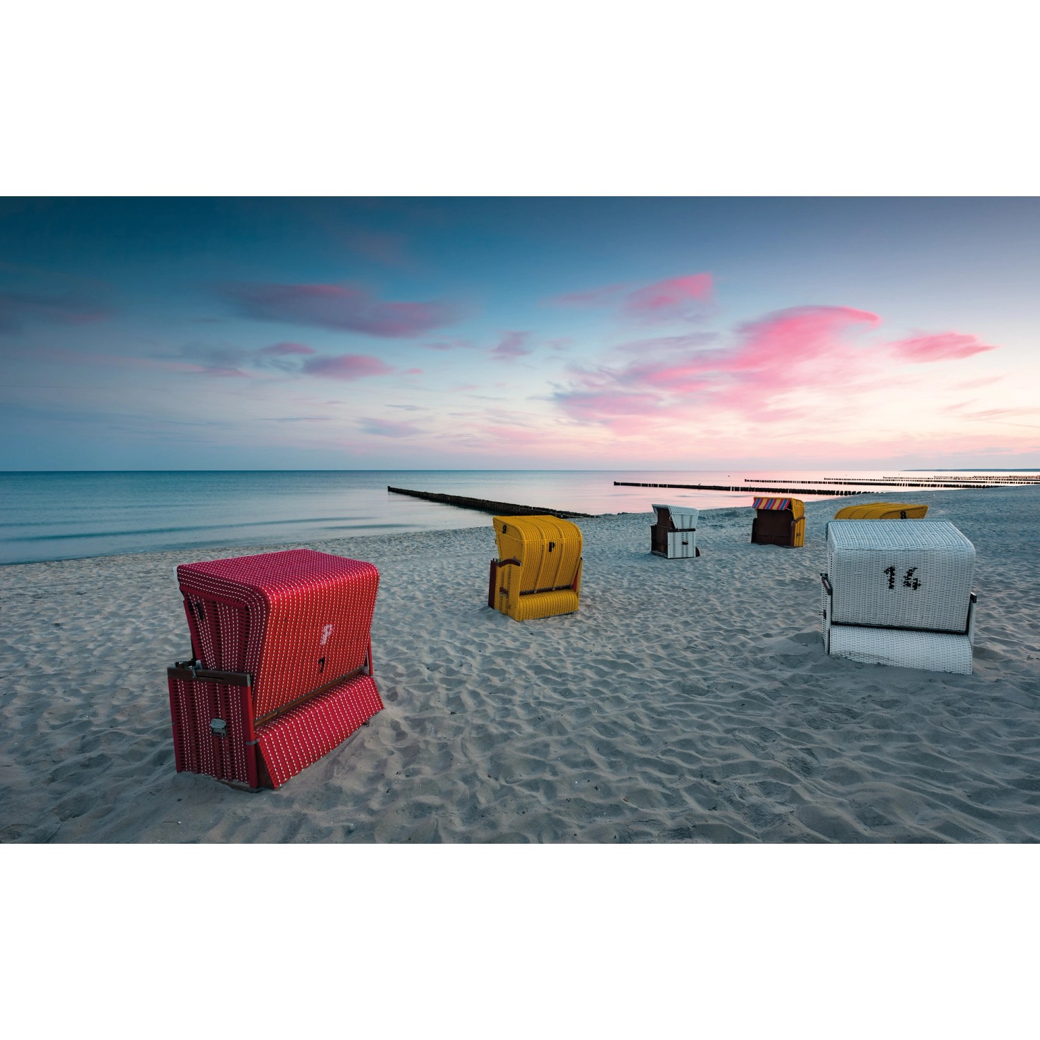 Sanders & Sanders Fototapete Strand Blau Grau und Rosa 450 x 280 cm 612647 günstig online kaufen