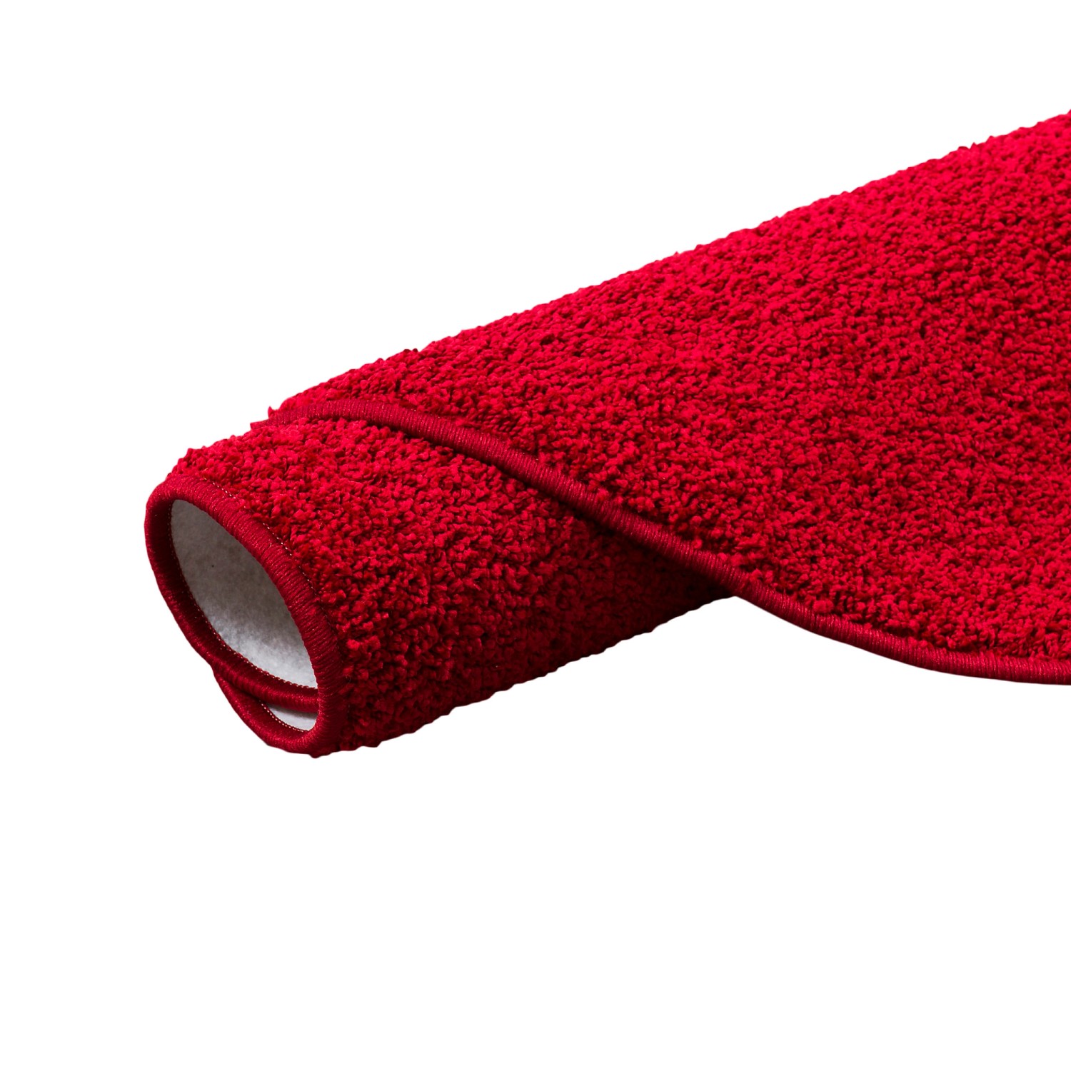 Gerollter, runder, roter Snapstyle Hochflor Velours Teppich Cottage mit weicher Oberfläche.