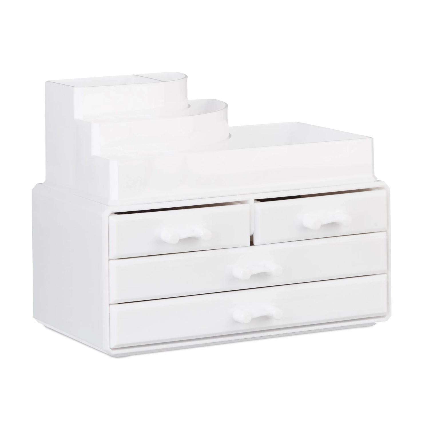 Relaxdays Make Up Organizer Acryl Weiß 4 Schubladen 19 cm x 23,5 cm x 14 cm