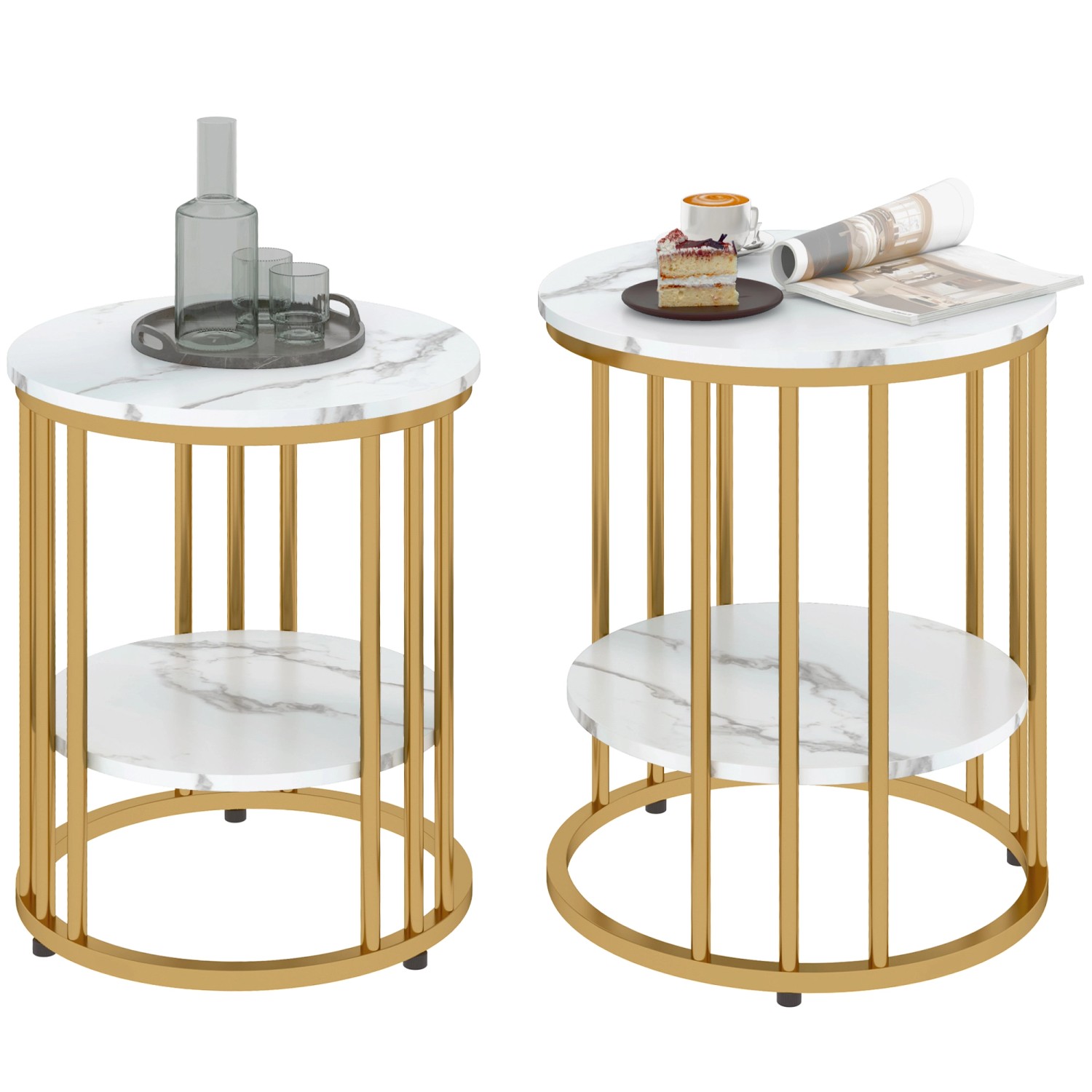 HOMCOM Couchtisch Set Beistelltisch MDF Stahl Weiß 45L x 45B x 55H cm