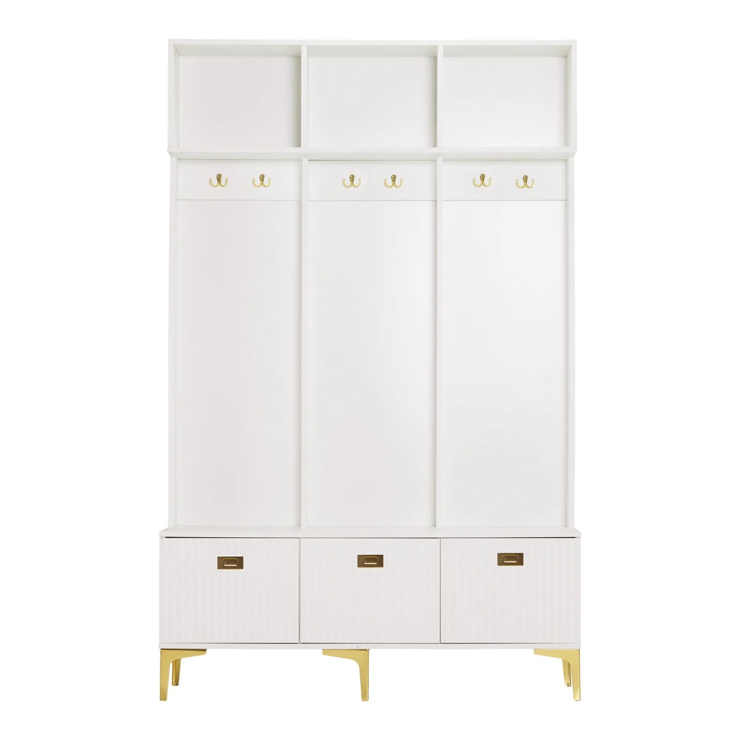 okwish Garderobenset mit Bank Goldene Haken Flur 120x40x191cm Weiß
