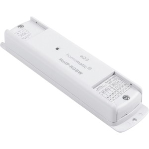 Homematic IP LED Controller RGBW zur Hausautomation, Detailansicht des weißen Gehäuses.
