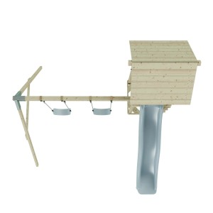 PolarPlay Kinderschaukel Vimmerby Eisblau mit Rutsche und Spielturm aus Holz.