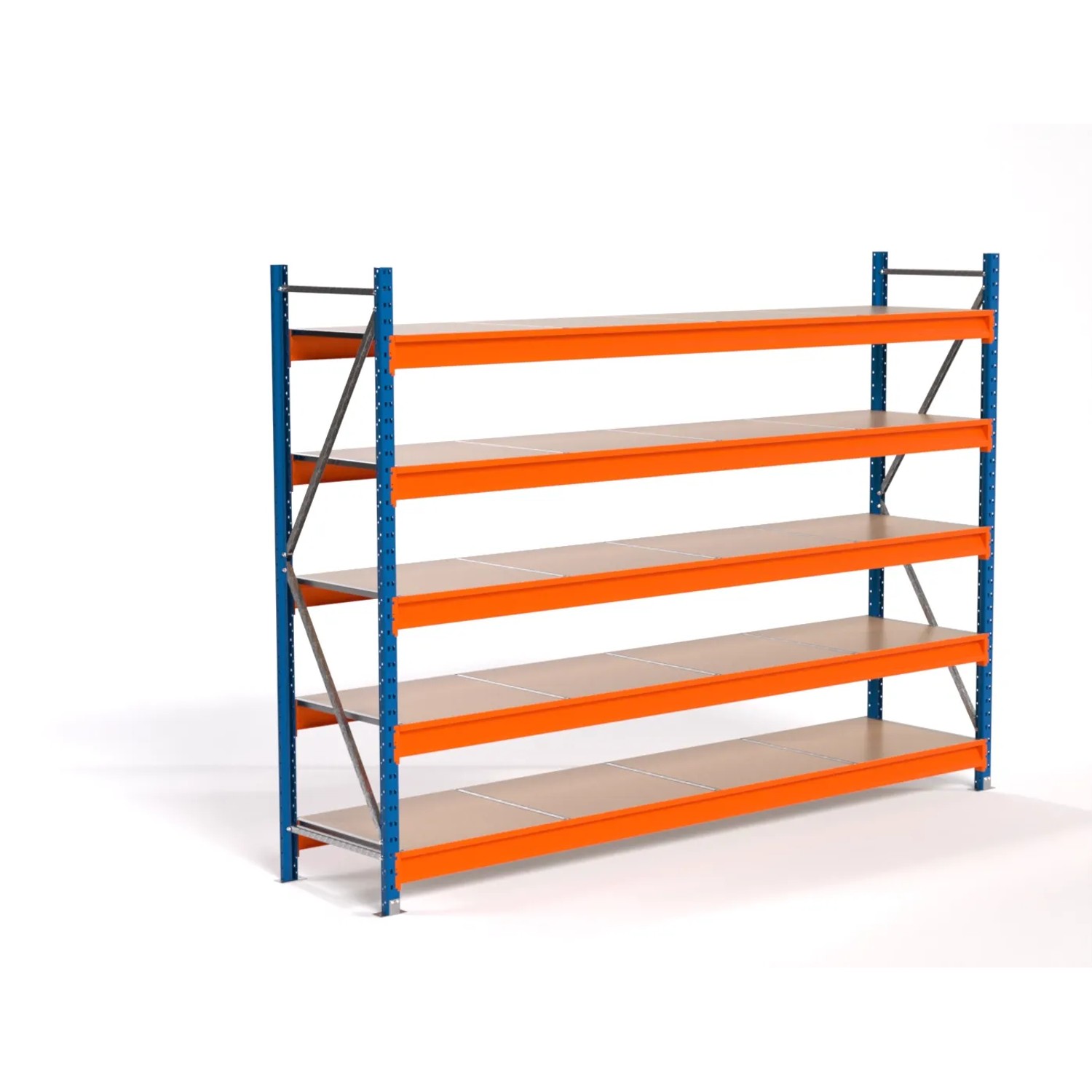 PROREGAL Industrie Weitspannregal Lagerregal MAXIMUS PRO Grundregal HxBxT 200x275x60cm 5 Spanplatten-Fachboden Fachlast 450kg Blau/Orange