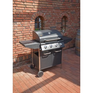 DELUKE Gasgrill COMMI Schwarz Stahl Grillwagen Piezo Zündung 2 Ablagen