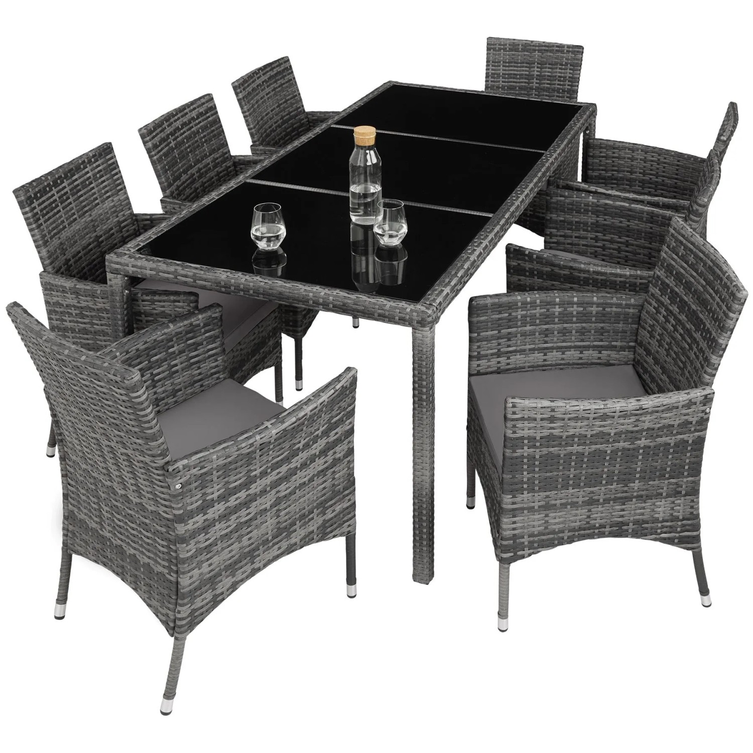 Tectake Rattan Sitzgruppe Almansa Für 8 Personen Widerstandsfähig  60 x 55 x 83 cm Grau Meliert Grau