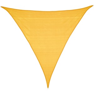 Dreieckiges, senfgelbes Sonnensegel aus HDPE-Gewebe, 360x360x360 cm, für Terrasse und Garten.