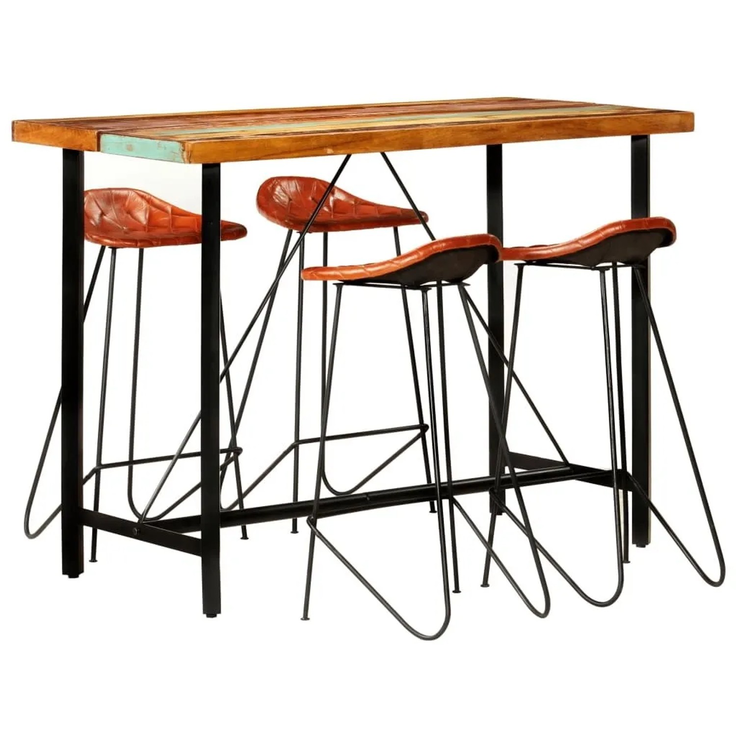 vidaXL 5 Tlg Bar-Set Wiederverwendetes Massivholz und Echtleder 278765