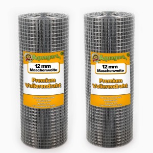 Zwei Rollen Aquagart Volierendraht, 30m x 0,5m, Maschenweite 12mm, feuerverzinkt.