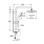 Technische Zeichnung: Grohe QuickFix Vitalio Start 250 Duschsystem mit Maßen für die Wandmontage.
