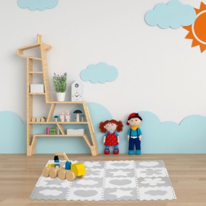 Relaxdays Puzzlematte EVA-Schaumstoff Grau Mit Rand und Motiven 1,5 kg