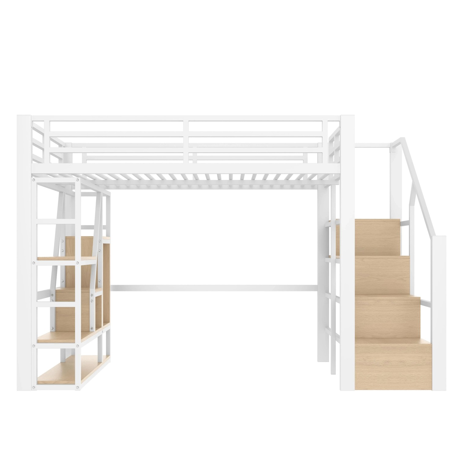 okwish Metall Hochbett 140x200cm mit LED und Stauraum Weiß ohne Matratze