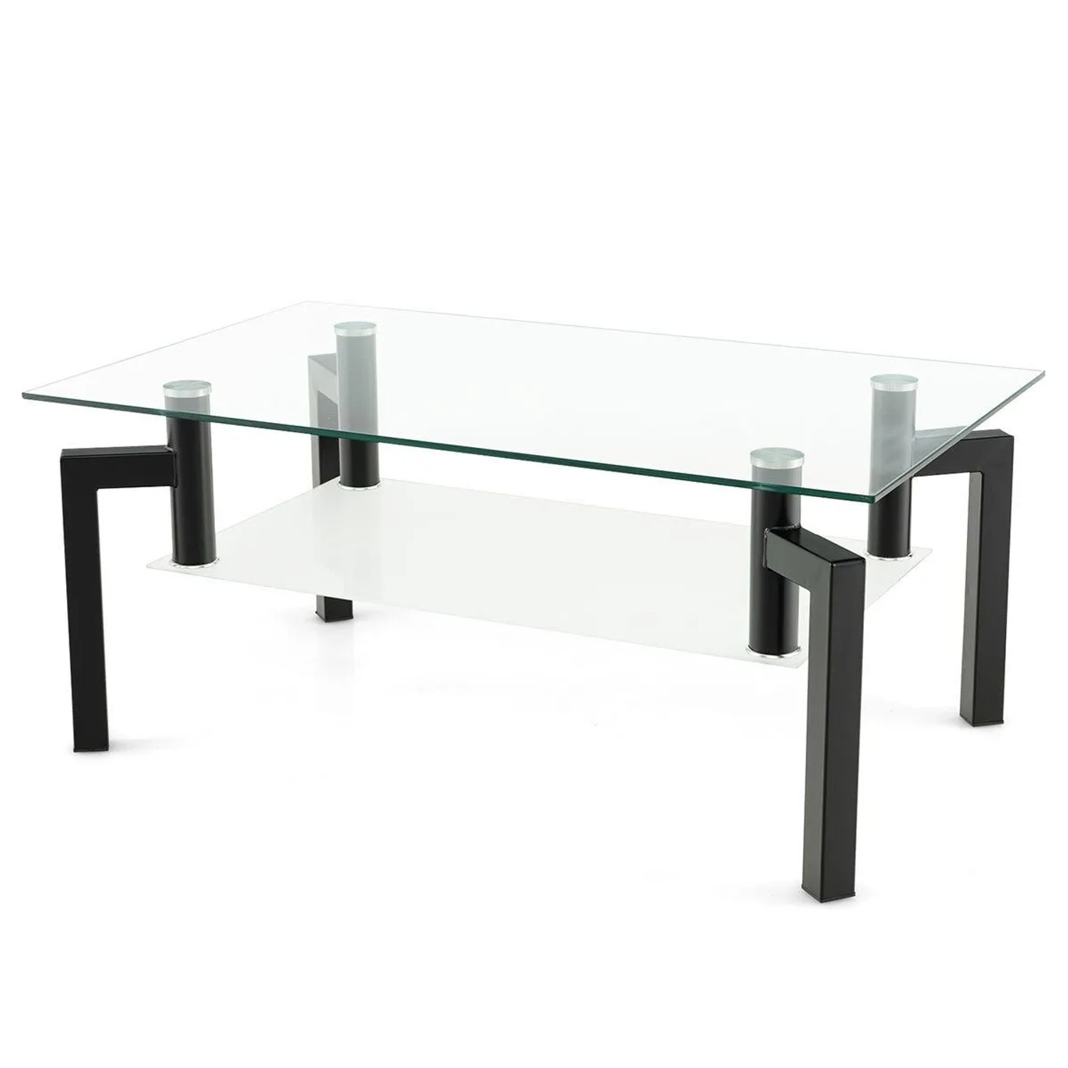 Costway Couchtisch Glas Glastisch mit 2 Ebenen Wohnzimmertisch