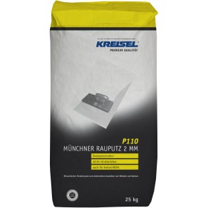 Sack Münchner Rauputz Weiß, 25kg, 2mm Körnung. Kalk-Zement-Gebundener Oberputz für dekorative Putzflächen.