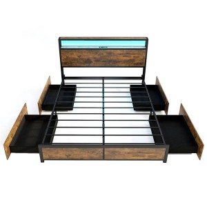 Costway Bett mit Led Beleuchtung Ladestation & Schubladen 200 x 160 cm