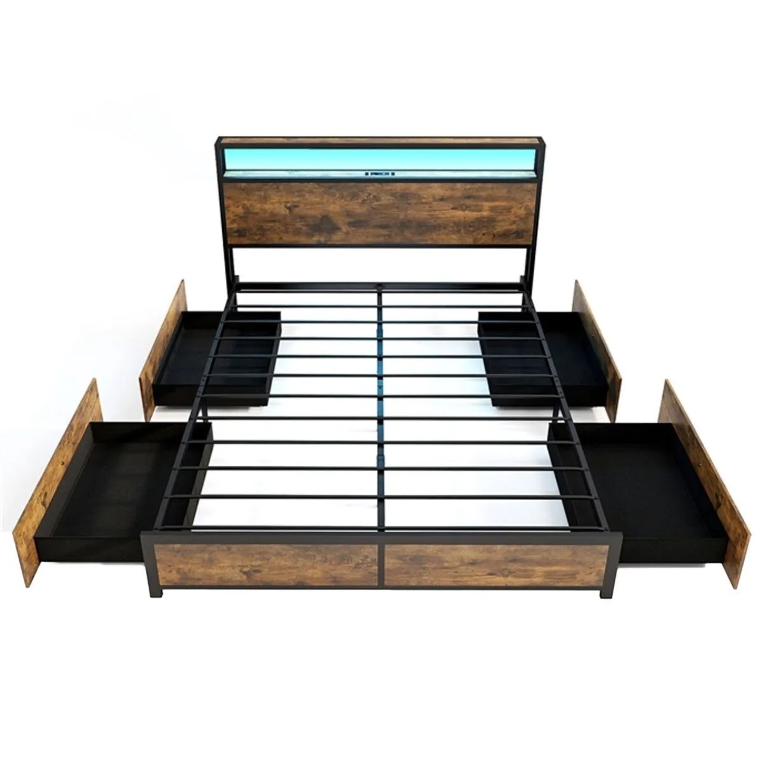 Costway Bett mit Led Beleuchtung Ladestation & Schubladen 200 x 160 cm günstig online kaufen