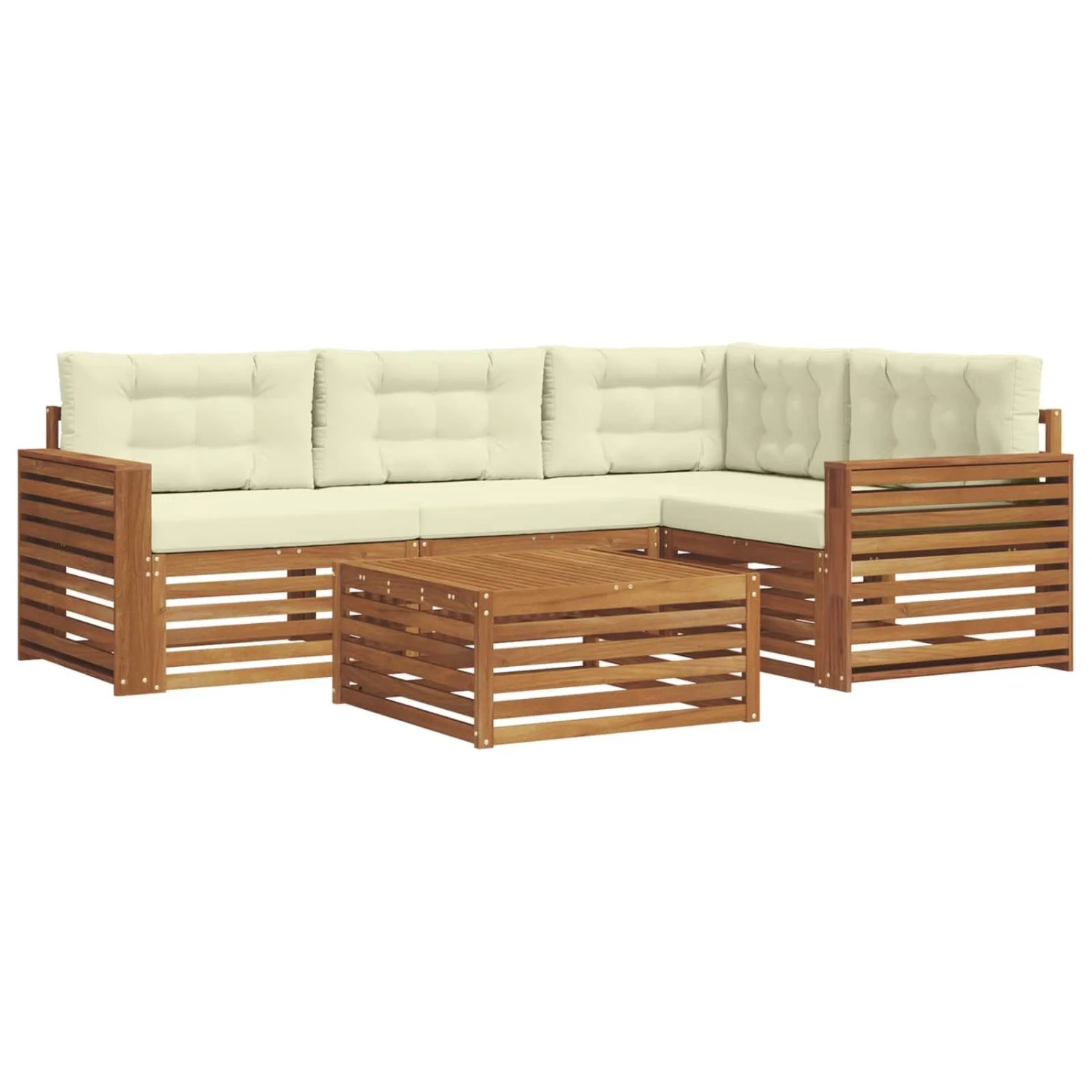vidaXL Outdoor-Sofagarnitur mit Kissen 5-Tlg Natur und Creme 3373425