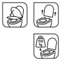 Icons: WC-Sitz Absenkautomatik, Quick-Release Funktion, Belastbarkeit bis 150 kg.