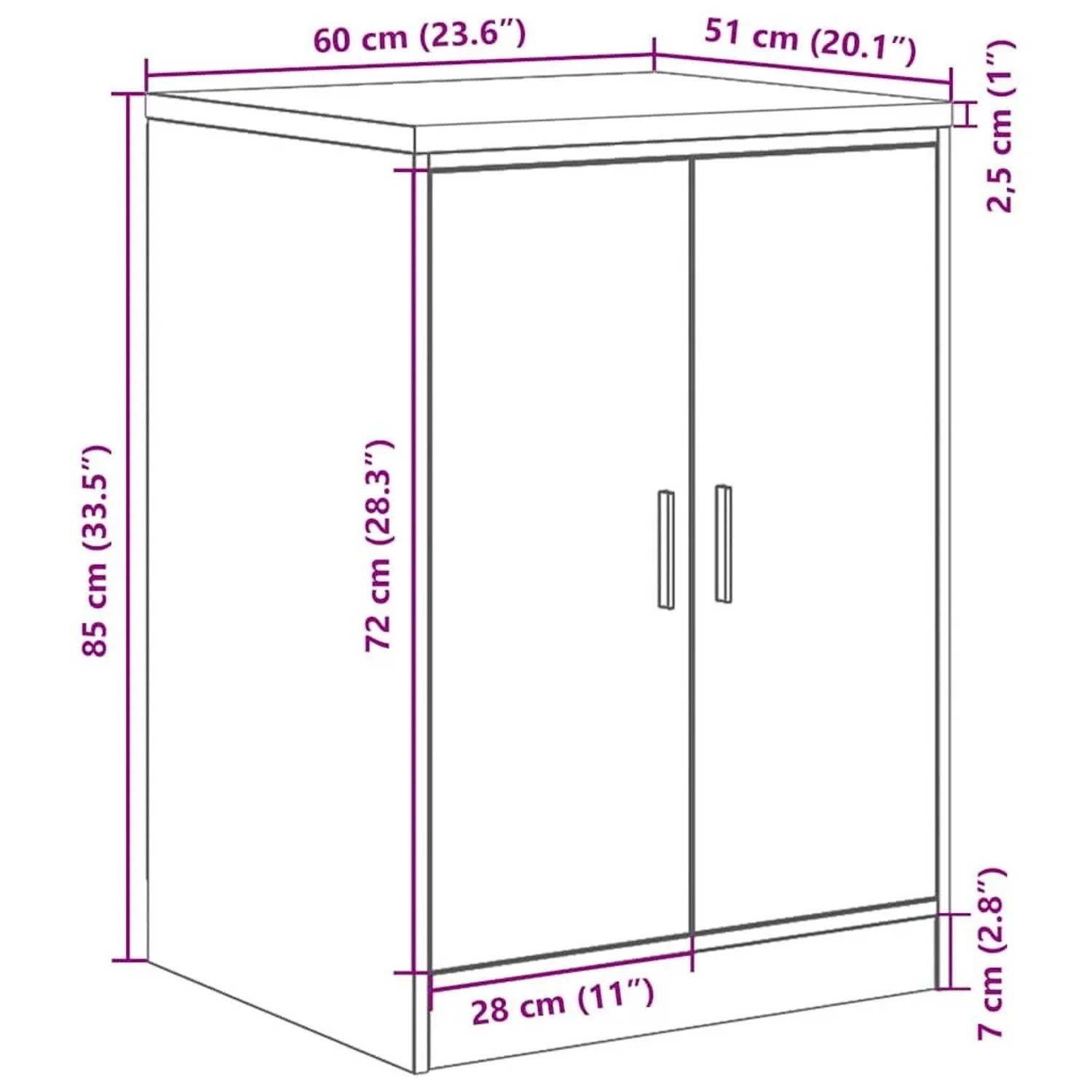 Weißer vidaXL Garagen-Aufbewahrungsschrank 60x51x85 cm mit 2 Türen und Kiefernholz-Arbeitsplatte.