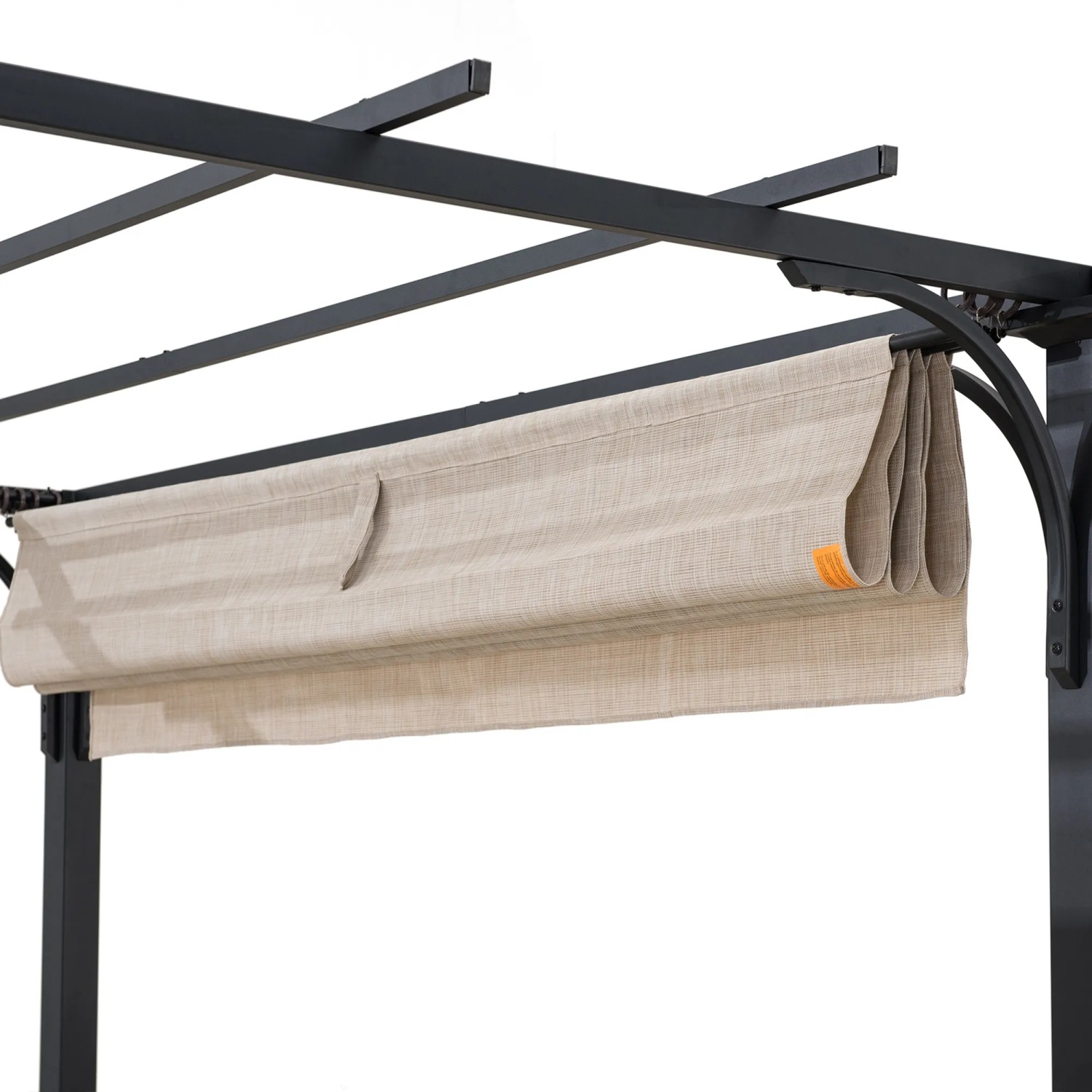 Detailansicht: Sunjoy Pergola Giona mit beigem Stoffschirm und schwarzem Stahlrahmen.