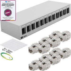 hb-digital Patchfeld mit 12 Keystone Cat 8 Modulen, hellgrau. Netzwerktechnik für zuverlässige Datenübertragung.