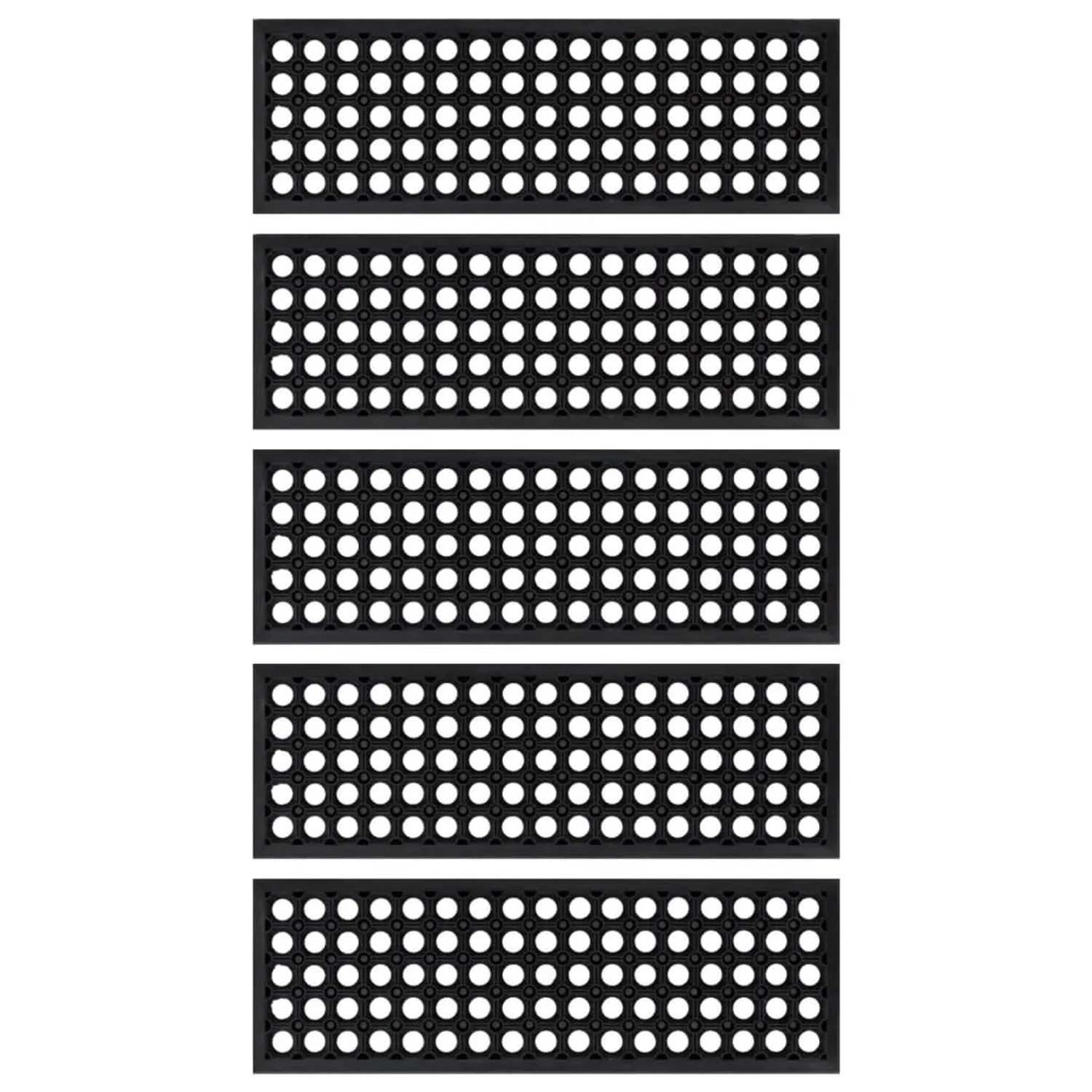 5er Set schwarze vidaXL Stufenmatten aus Gummi, 25x75 cm, mit Löchern.