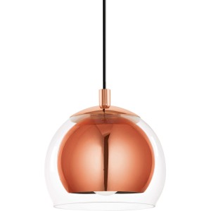 Moderne Pendelleuchte Rocamar Kupfer von Eglo mit klarem Glas, ideal für Wohnräume.