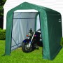 Grüne ShelterLogic Zeltgarage 180x180x180 cm mit Motorrad. Gerätegarage für Garten, Motorrad oder Fahrräder.