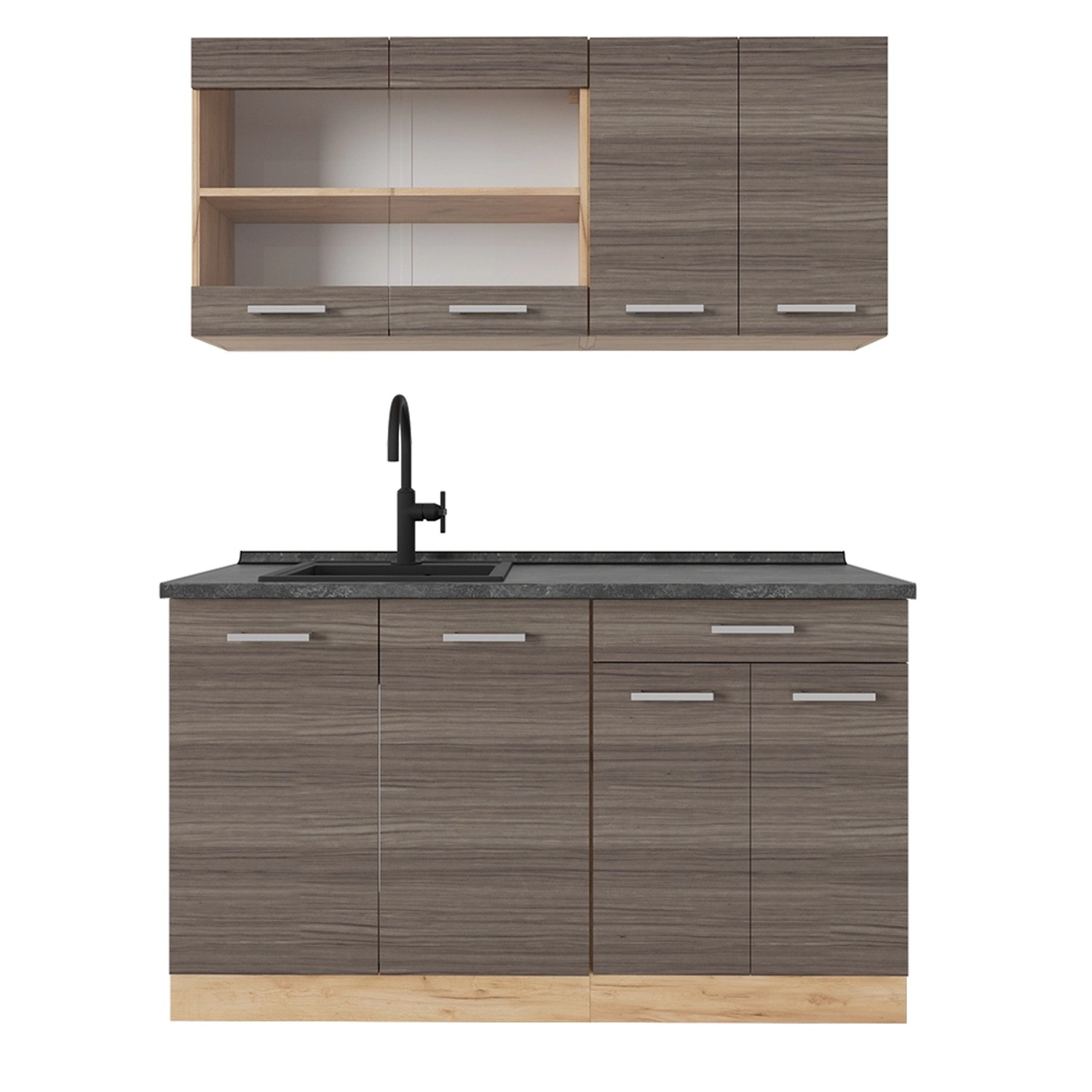 Vicco R-Line Singleküche Edelgrau/Goldkraft Eiche 140 cm AP Anthrazit günstig online kaufen