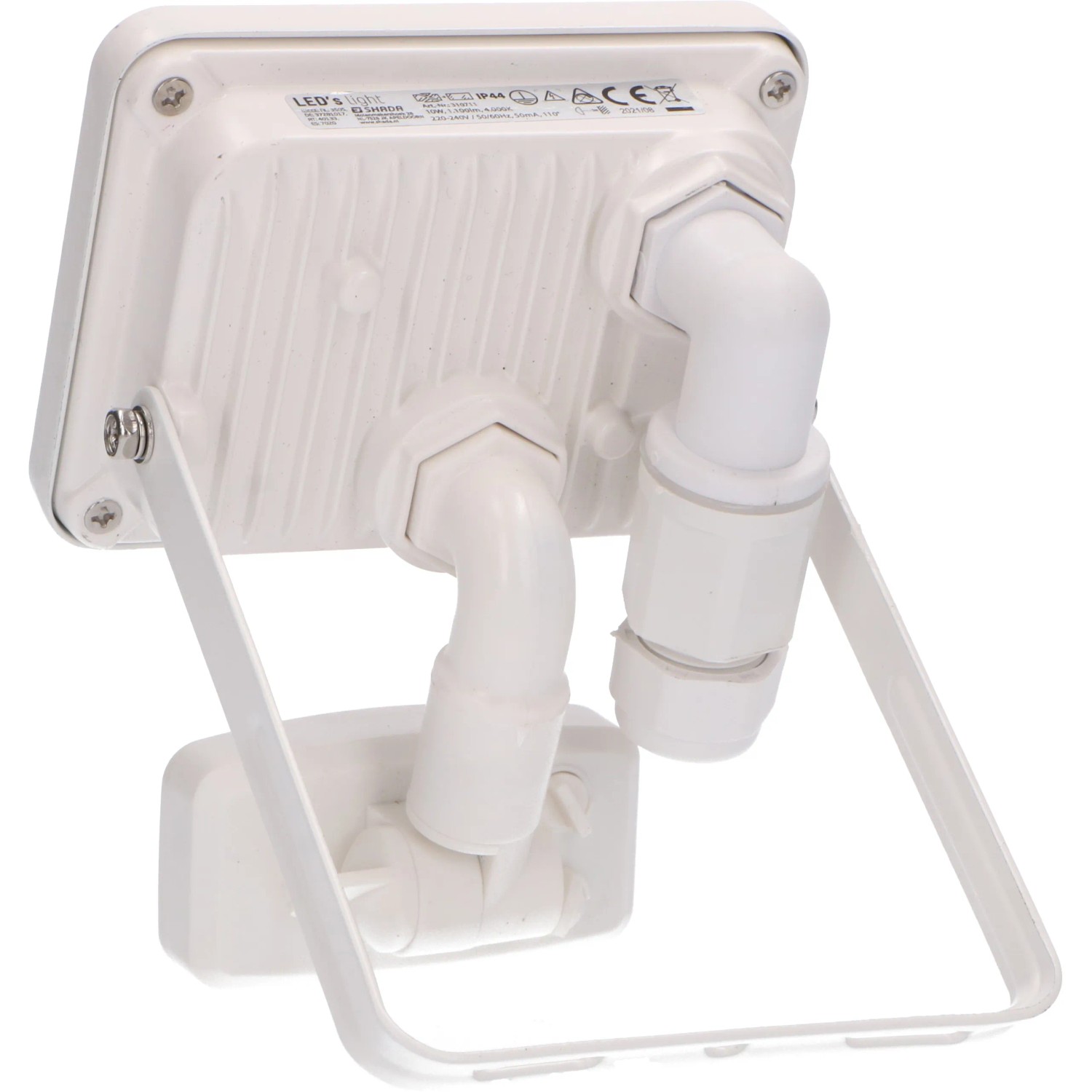 Weißer LED-Außenstrahler mit Sensor, 10W, 4000K, IP44, Rückansicht.