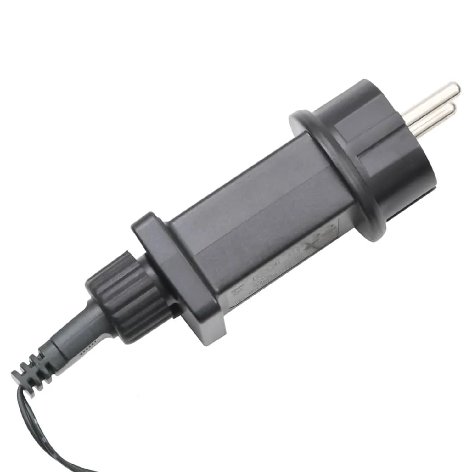 Schwarzer Netzadapter mit Stecker und dunkelgrünem Kabel für die vidaXL LED-Lichterkette.