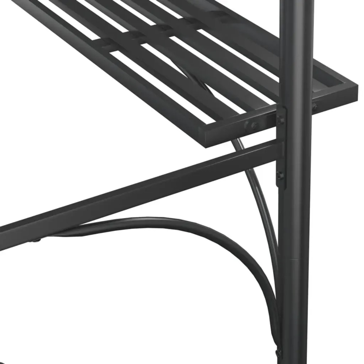 Detailansicht Grillpavillon: Seitenregal aus Stahl in Anthrazit.