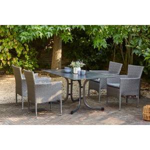 Siena Garden Dining-Set Padova, 5-teilig mit 4 Sesseln und Klapptisch, grau meliert, für den Garten.