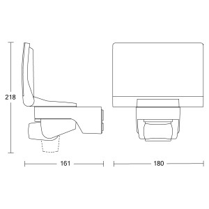 Skizze der Steinel LED-Außenwandleuchte XLED Home 2 S Silber mit Bewegungsmelder und Maßangaben.