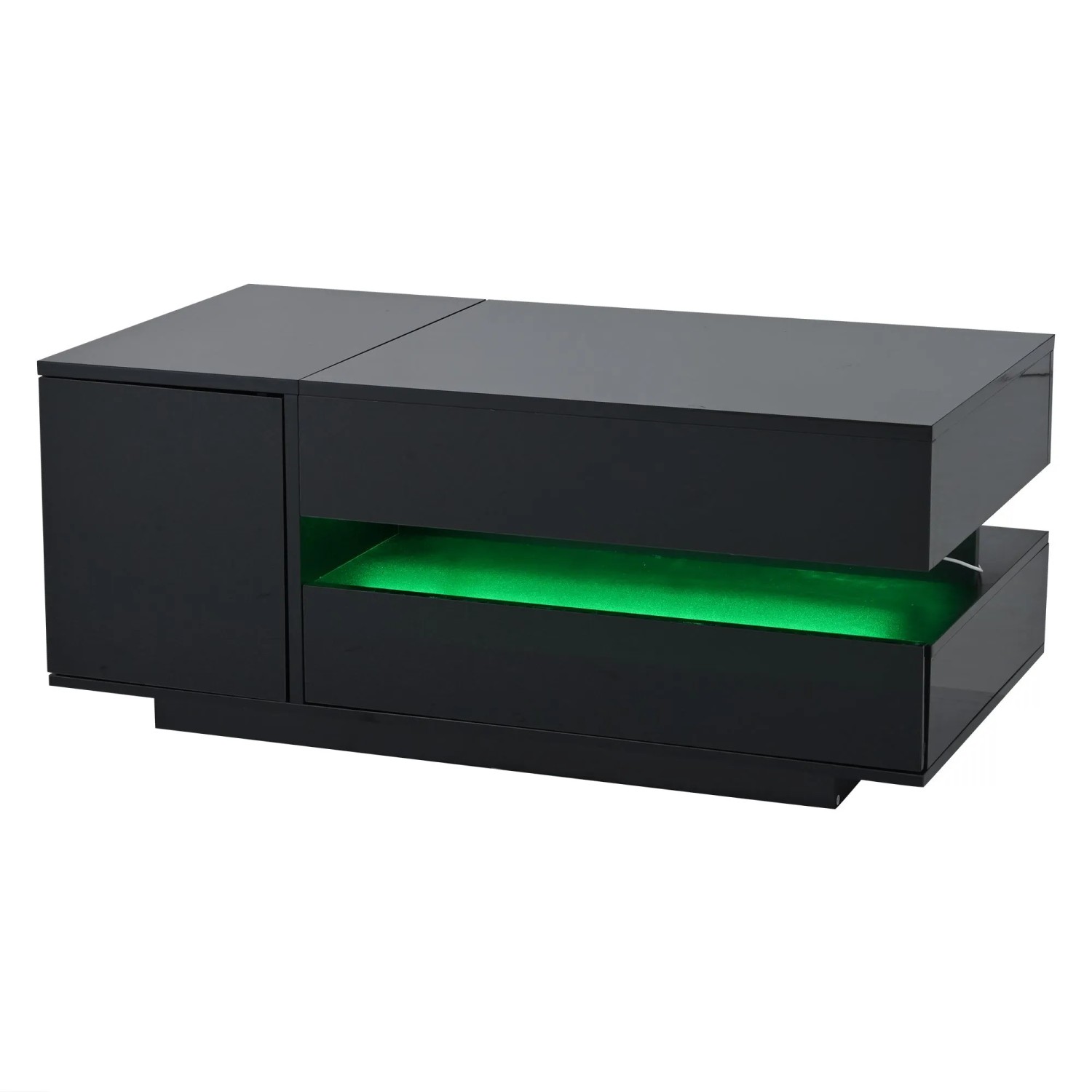 Okwish Couchtisch Anhebbarer Wohnzimmertisch Mit Schublade/Schrank/Led 95 × 50 Cm Schwarz