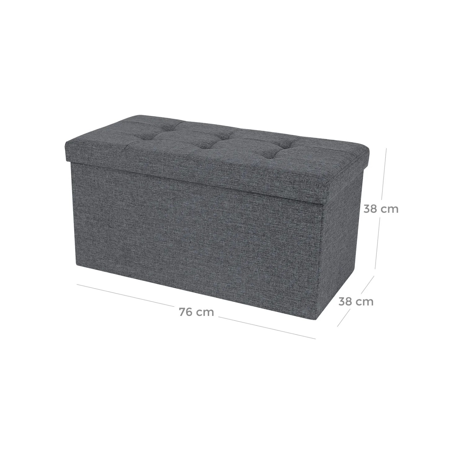 Dunkelgraue Songmics Schuhbank mit Stauraum, 38x76x38 cm, gepolstert und mit Knöpfen.