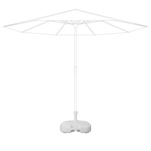 Weißer Doppler HDPE-Füllsockel (20 l) unter Sonnenschirm, ideal für Balkon & Terrasse.