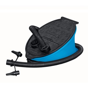 Bestway Air Step Fußpumpe (800 ml) für Camping: Blaue Blasebalgpumpe mit Adaptern und Schlauch.