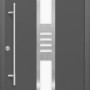 Anthrazitfarbene Haustür Thermospace Köln Prime mit Edelstahlgriff und Glaseinsatz.