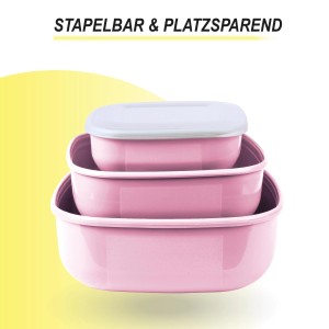 Bestgoodies Vorratsdosen 6er Set, eckig, rosa, gestapelt. Ideal zur Aufbewahrung von Lebensmitteln.