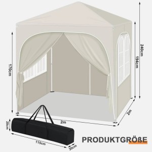 Beiger WOLTU Faltpavillon 2x2 m mit Seitenwänden und Tragetasche.