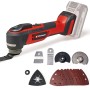 Einhell Akku-Multifunktionswerkzeug TP-MG 18 Li BL-Solo mit Zubehör zum Sägen, Schleifen und Schaben.