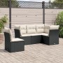 Schwarze 5-tlg. vidaXL Garten-Sofagarnitur aus Polyrattan mit cremeweißen Kissen.